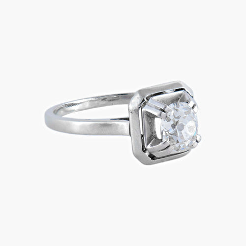 Bague 55 / Platine Bague - Solitaire Art déco en platine et diamant 0,75 ct 58 Facettes BO/220037