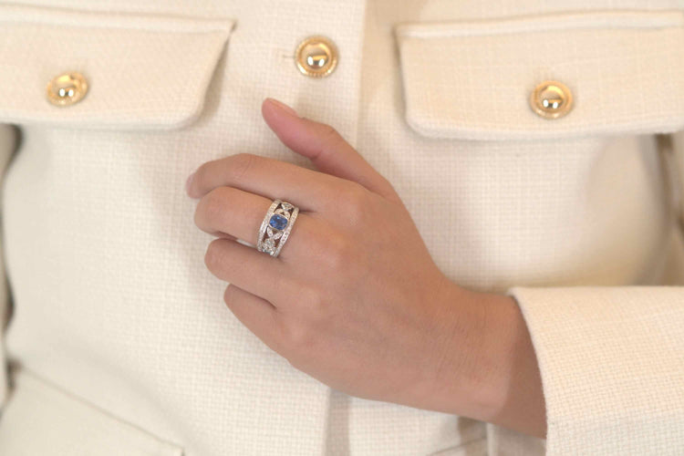 Bague 52 Bague bandeau en platine au saphir et diamants 58 Facettes 25659