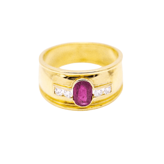 Bague 54 Bague en or jaune avec rubis ovale et diamants 58 Facettes N102932EJ