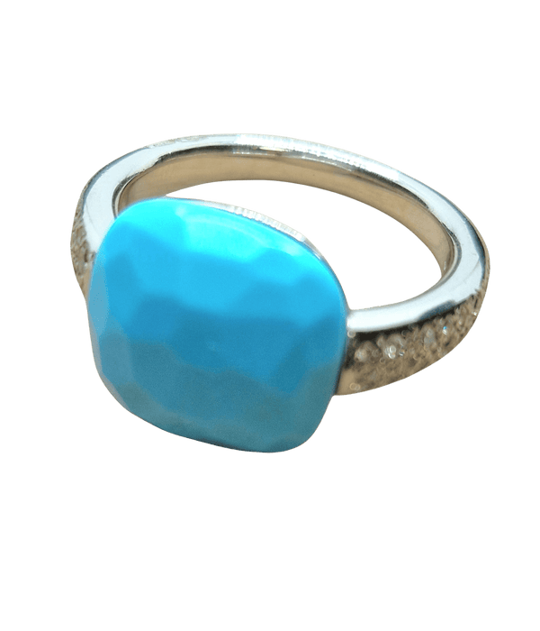 Bague 53.5 POMELLATO - Bague Capri en or blanc, turquoise et diamants 58 Facettes