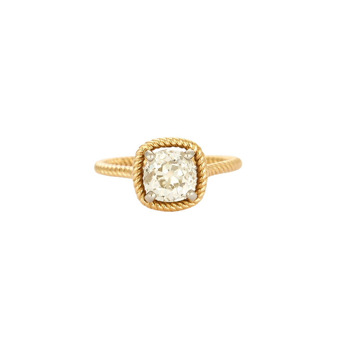 Old cut diamond twisted solitaire in yellow gold
