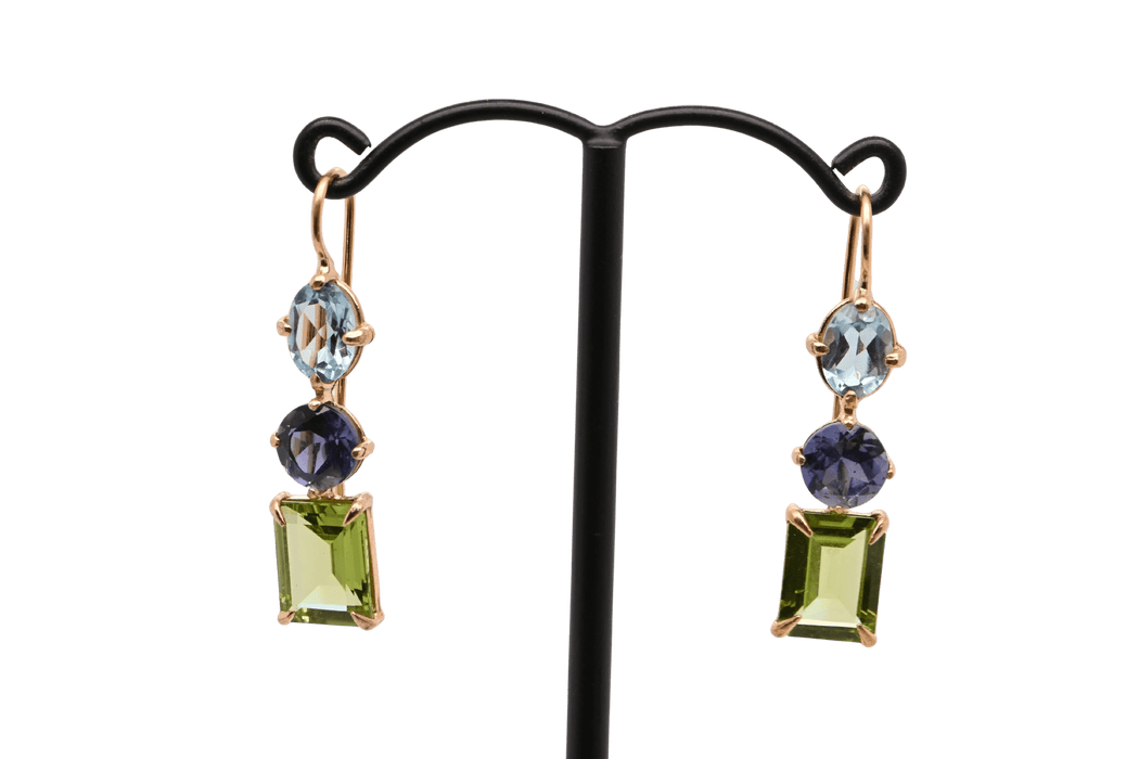 Boucles d'oreilles Sky Topaz Iolite Peridot Rose Gold 18 Carats Earrings 58 Facettes