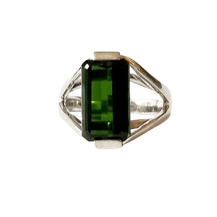 Bague 56 Bague or blanc tourmaline verte 58 Facettes