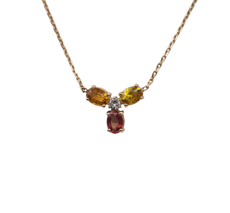 Halskette aus Roségold, besetzt mit Saphiren und einem Diamanten