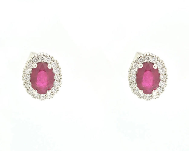 Boucles d'oreilles Boucles d’oreilles en or blanc 18 ct avec rubis ovales et diamants 58 Facettes 12117