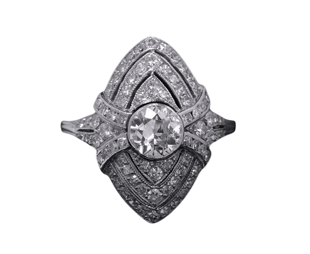 Bague 59 Bague navette en platine et diamants Art Déco 58 Facettes