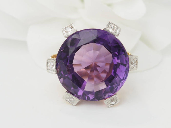 Bague 58 Bague cocktail en or rose 18 ct, améthyste et diamants 58 Facettes 33421