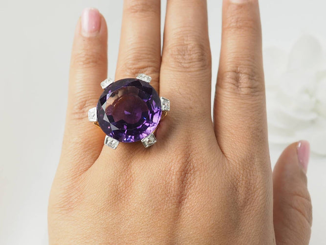 Bague 58 Bague cocktail en or rose 18 ct, améthyste et diamants 58 Facettes 33421