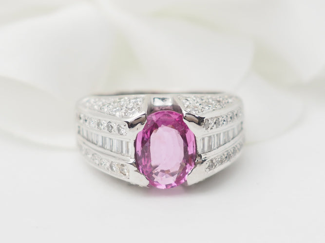 Bague 53 Bague jonc en or blanc 18 ct, saphir rose et diamants 58 Facettes 33291