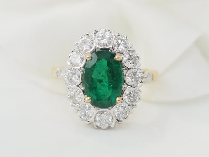 Bague 53 Bague entourage en or bicolore 18 ct avec émeraude et diamants 58 Facettes 33483