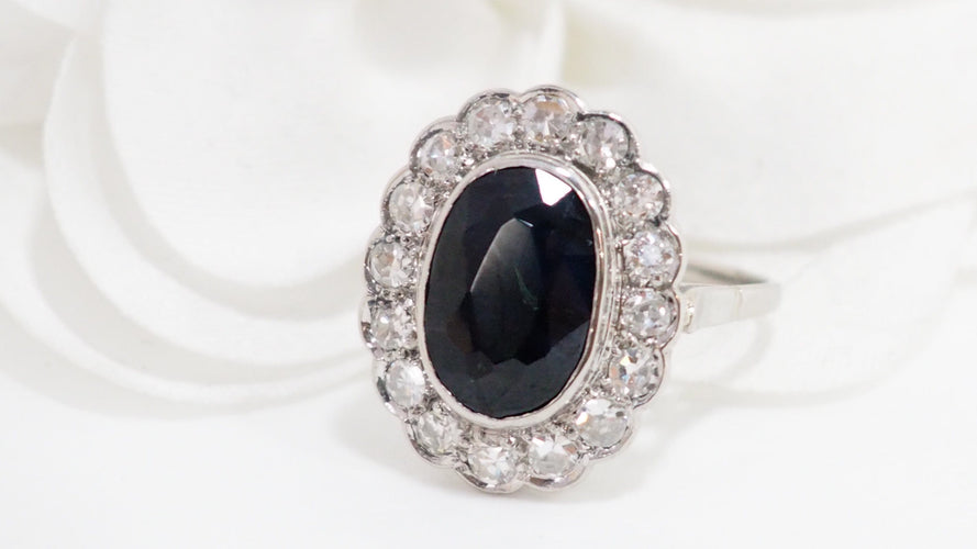 Bague 58 Bague Pompadour en platine 950 avec saphir australien et diamants 58 Facettes 32635