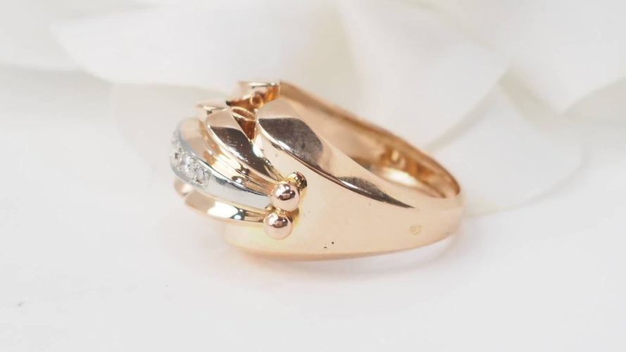 Bague 53 Bague tank années 1940 en or rose 18 kt et diamants 58 Facettes 32939