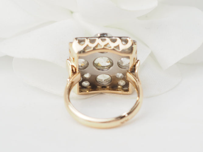 Bague 50 Bague ancienne en or jaune 18 ct et platine 900, diamants 58 Facettes 33539