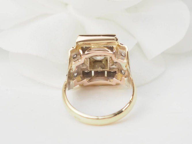 Bague 53 Bague Tank en or jaune et blanc 18 ct et diamants 58 Facettes 33526