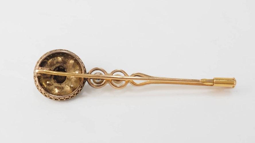 Broche Broche barrette ancienne en or jaune 18 ct, diamants et perles de culture 58 Facettes 32320