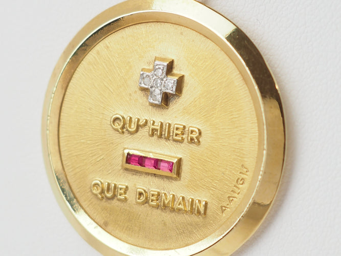 Pendentif Augis - Pendentif médaille d’amour en or jaune 18 ct, diamants et rubis 58 Facettes 32493
