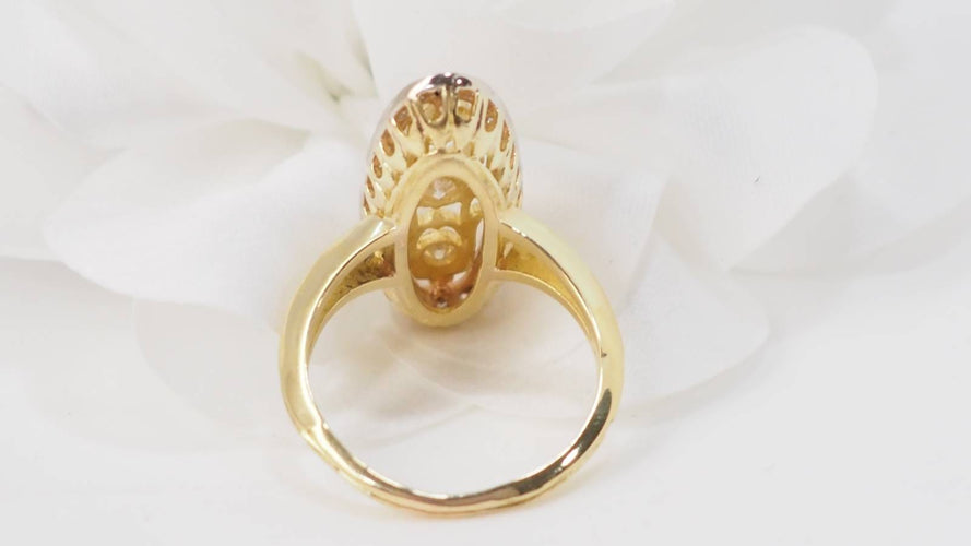 Bague 59.5 Bague marquise en or jaune et blanc 18 ct et diamants 58 Facettes 33010