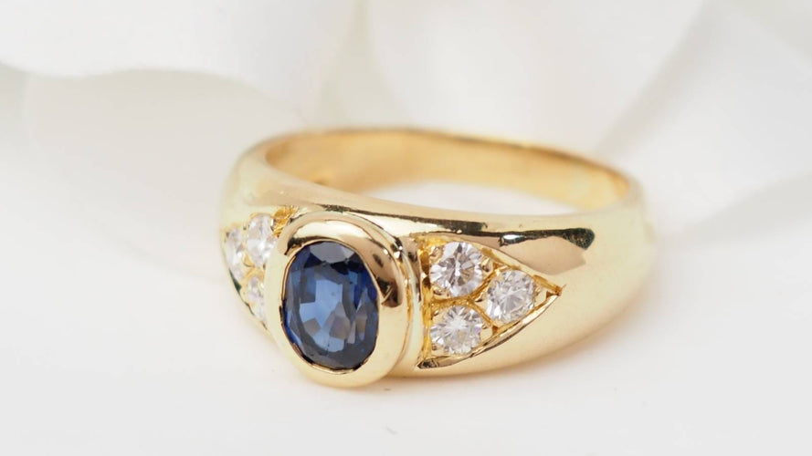 Bague 55 Bague jonc en or jaune 18 ct, spinelle bleu et diamants 58 Facettes 33040