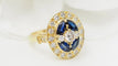 Bague 56 Bague ovale en or jaune 18 ct, saphirs navette et diamants 58 Facettes 32709
