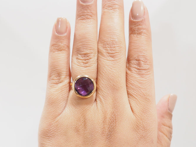 Bague 51 Bague ronde en or rose 18 kt avec améthyste facettée 58 Facettes 32042