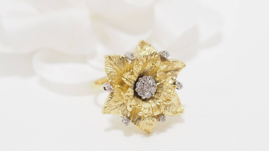 Bague 54 Bague fleur vintage en or jaune 18 ct et diamants 58 Facettes 31829