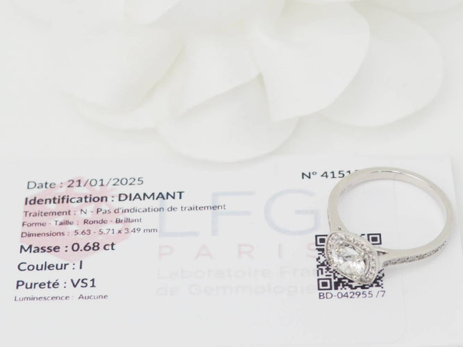 Bague 54 Bague solitaire en or blanc 18 ct et diamants 0,68 ct 58 Facettes 31790/32624