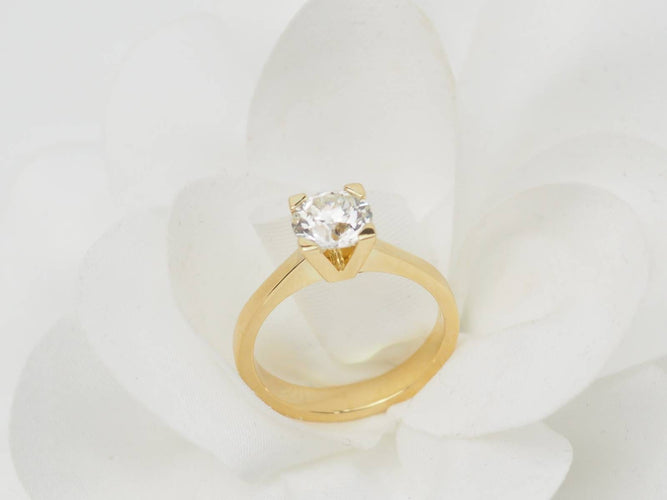 Bague 55 Bague solitaire en or jaune 18 kt et diamant taille ancienne 1,40 ct 58 Facettes 31380/31535