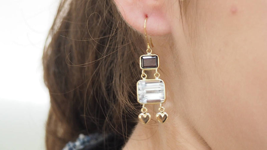 Boucles d'oreilles Boucles d'oreilles en or jaune 18 ct, aigue-marine et grenats 58 Facettes 31504