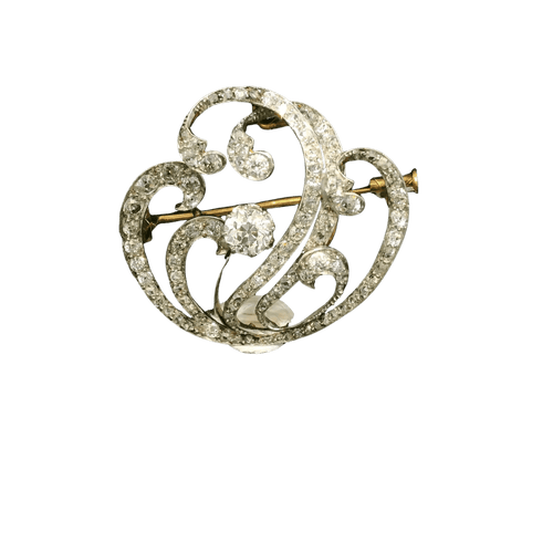 Broche Broche Art nouveau en or jaune et argent avec diamants 58 Facettes 1