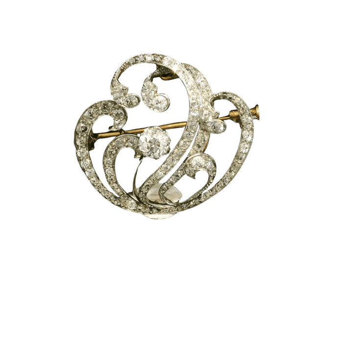 Broche Broche Art nouveau en or jaune et argent avec diamants 58 Facettes 1