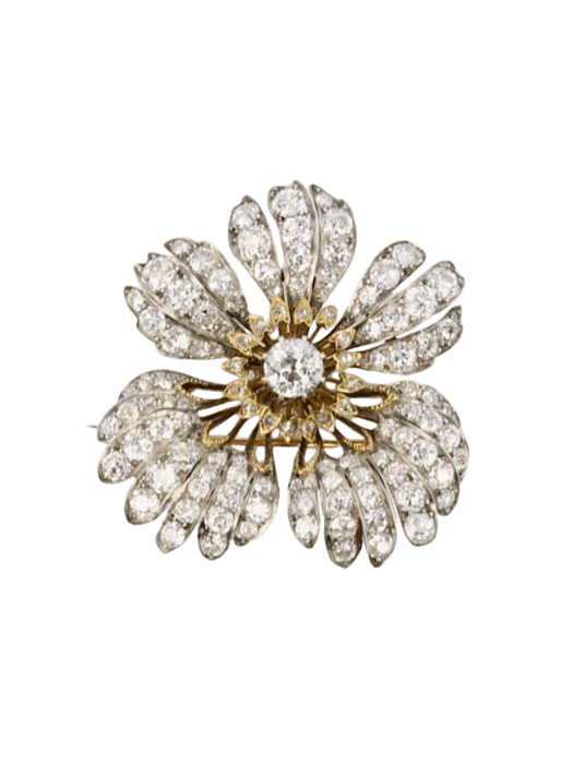 Broche Broche fleur ancienne or argent diamants taille ancienne 58 Facettes 339