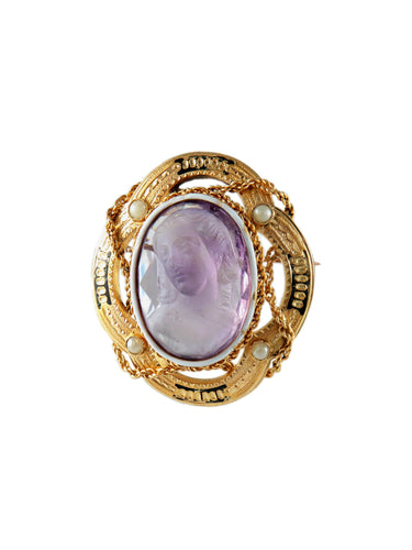 Broche Broche camée sur améthyste en or jaune et perles 58 Facettes 1200041