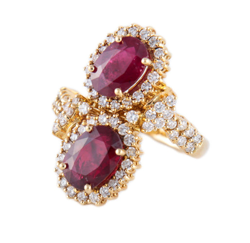 Bague 53 Bague Toi & Moi en or jaune 18k et rubis, diamants 58 Facettes BO/220084