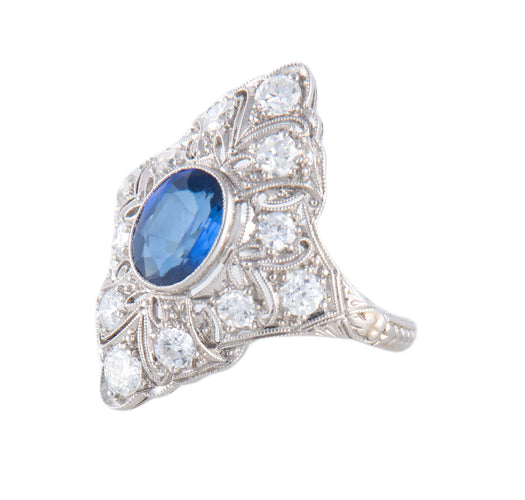 Bague 50 Bague Art Déco en platine et saphir, entourée de diamants 58 Facettes BO/220144