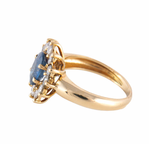 Bague 51 Bague Fleur en or jaune 18 carats et saphir, diamants 58 Facettes BO/220141