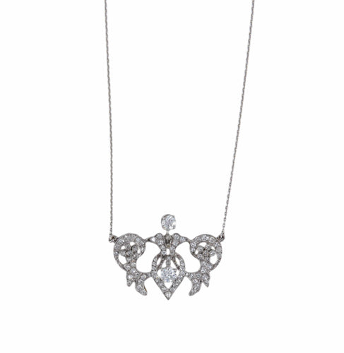 Collier Collier Art Nouveau ajouré en or blanc 18k, platine et diamants 58 Facettes BO/220125