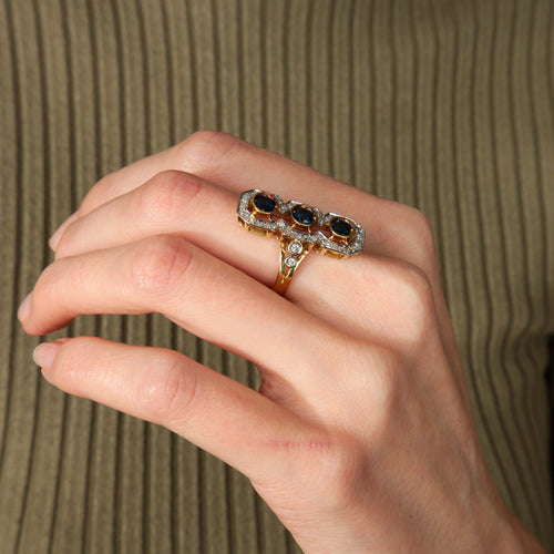 Bague 52 Bague style Art Déco en or jaune 18k et diamants, saphirs 58 Facettes BO/220088