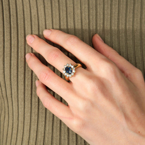 Bague 51 Bague Fleur en or jaune 18 carats et saphir, diamants 58 Facettes BO/220141