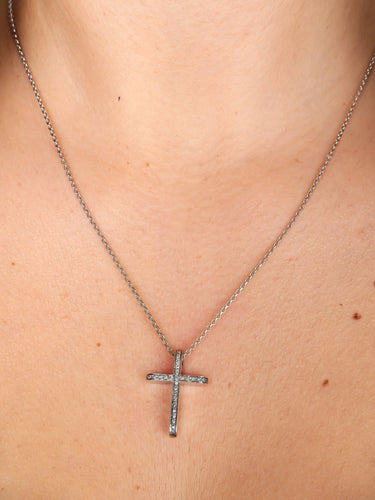 Collier Or Blanc / Diamants Collier croix pavée en or blanc 14 carats et diamants 58 Facettes BO/220010