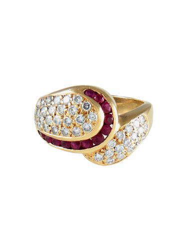 Bague 54 Bague moderne pavée en or jaune 18 carats et rubis diamants 58 Facettes BO/130068