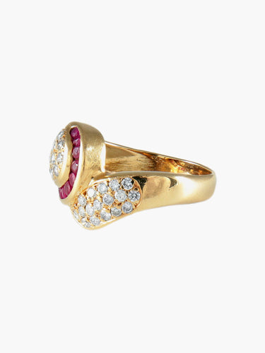 Bague 54 Bague moderne pavée en or jaune 18 carats et rubis diamants 58 Facettes BO/130068