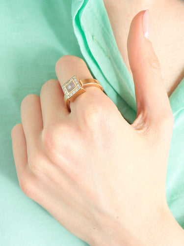 Anillo 56.5 Chopard - Anillo Happy Diamonds motivo cuadrado en oro amarillo y diamantes 58 Facettes BO/220071 RIV