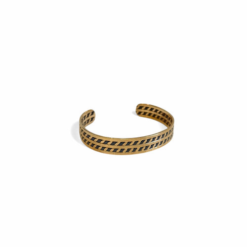 Bracelet Jonc ouvert tressé en or jaune 18K et acier bleui 58 Facettes REF24072-235