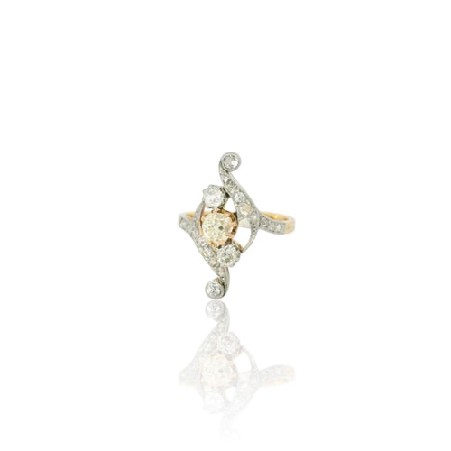 Bague 56 Bague Belle Époque en diamants, diamant jaune 0,55 ct 58 Facettes