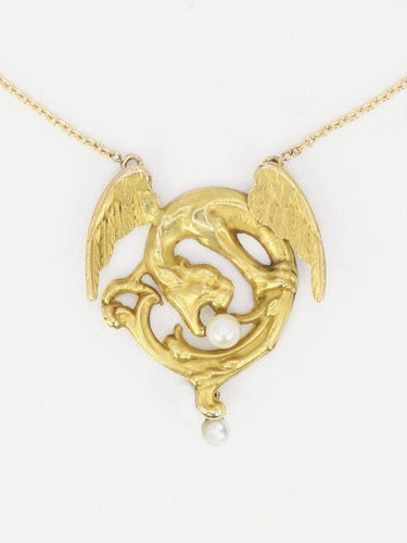 Collier Collier Art nouveau - Chimère en or jaune 18 carats et perles 58 Facettes 1108.3