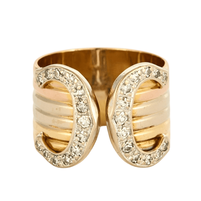 Bague 46 CARTIER - Bague C de Cartier trois ors et diamants. 58 Facettes DV0021-6