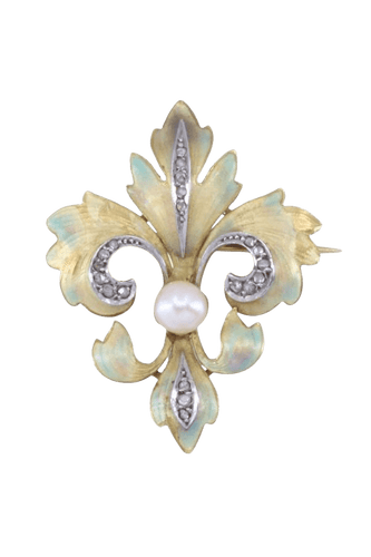 Broche BROCHE FLEUR DE LYS PERLE ET DIAMANTS 58 Facettes 095821