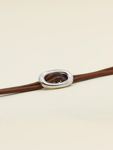 Collier Hermès Glenan - Collier en argent 925 et cuir marron 58 Facettes 1206.9