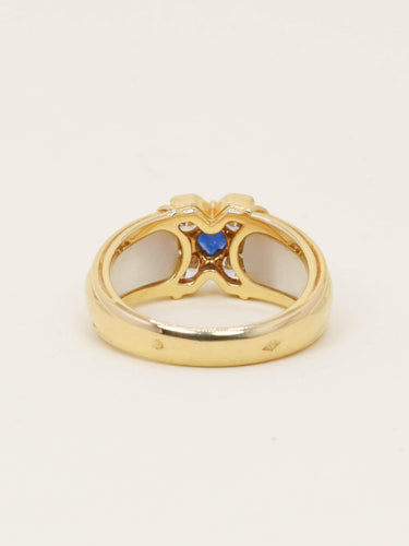 Bague 59 Bague trèfle en or jaune 18 carats, saphir, diamants et nacre 58 Facettes 1204.2