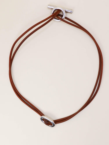 Collier Hermès Glenan - Collier en argent 925 et cuir marron 58 Facettes 1206.9